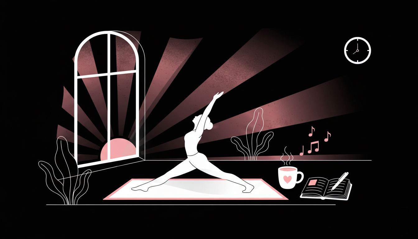 Žena protahující se u okna ve slunečním světle